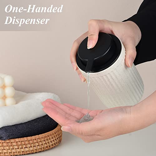 BosilunLife Dish Hand Soap Dispenser - Liquid Pump Soap Dispenser for Bathroom 12oz Ceramic Kitchen Dish Dispenser with Rust-Proof Liquid Pump Modern Refillable Lotion Bottles, Beige - Image 4