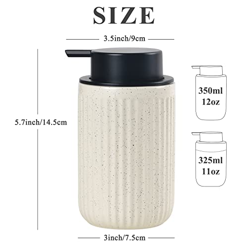 BosilunLife Dish Hand Soap Dispenser - Liquid Pump Soap Dispenser for Bathroom 12oz Ceramic Kitchen Dish Dispenser with Rust-Proof Liquid Pump Modern Refillable Lotion Bottles, Beige - Image 3
