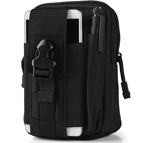 TOURTIER Tactical Molle Pouch, Compact Utility Belt Pouch, Military Army EDC Waist Bag with Cell Phone Holster for Sports, Hiking, Camping, Traveling (Black) - Image 1