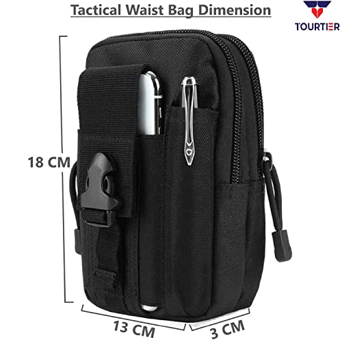 TOURTIER Tactical Molle Pouch, Compact Utility Belt Pouch, Military Army EDC Waist Bag with Cell Phone Holster for Sports, Hiking, Camping, Traveling (Black) - Image 2