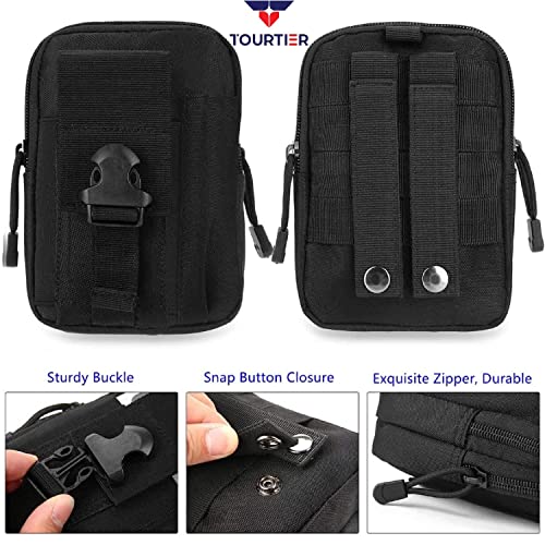 TOURTIER Tactical Molle Pouch, Compact Utility Belt Pouch, Military Army EDC Waist Bag with Cell Phone Holster for Sports, Hiking, Camping, Traveling (Black) - Image 3