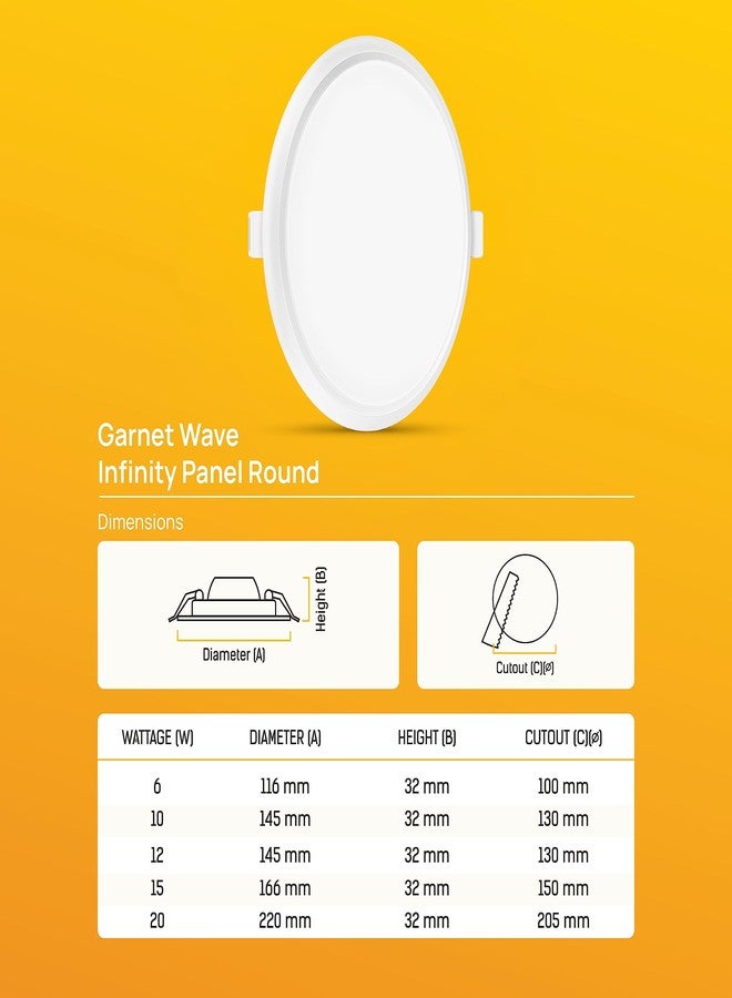 ويبرو لوحة إضاءة LED دائرية من ويبرو جارنت بقوة 6 واط بتصميم موجة لا متناهية | ضوء أبيض بارد (6500 كلفن) | لوحة بدون إطار بتصميم فائق النحافة | إضاءة سقفية غائرة للأسقف المعلقة | إضاءة سقفية من الجبس | فتحة - 100 مم | عبوة من قطعة واحدة - Image 4