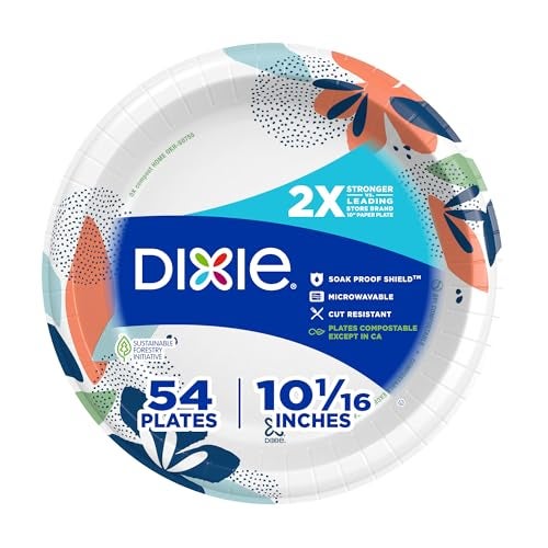 Dixie Large Paper Plates, 10 Inch, 54 Count, 2X Stronger, Microwave-Safe, Soak-Proof, Cut Resistant, Disposable Plates For Everyday Breakfast, Lunch, & Dinner Meals - Image 1