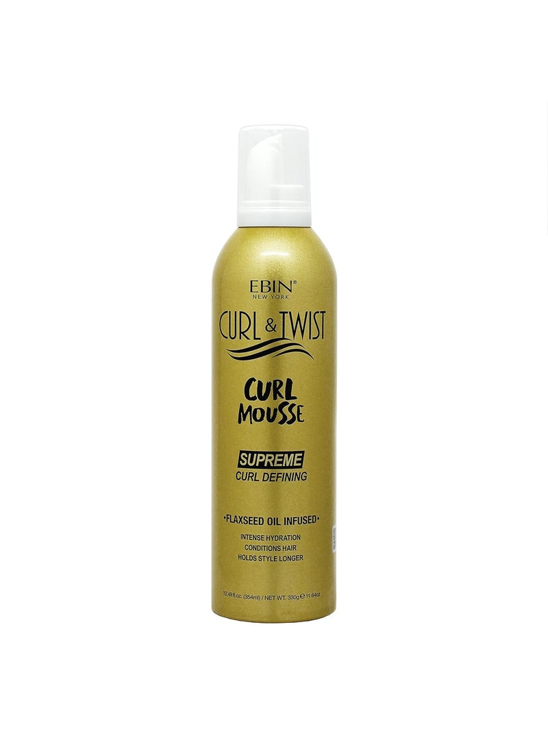 EBIN NEW YORK Curl & Twist Supreme Curl Defining Mousse 12.49 fl oz/354 ml – Flaxseed & Coconut Oil Infused Vitamin E Prevents Dryness Restores Vibrancy and Adds Shine to Curls Enhances Definition and Manageability 