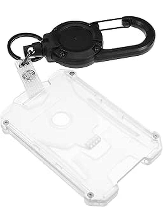 Heavy Duty Vertical Badge Holder Retractable Lanyard Clip Set Black - Image 1