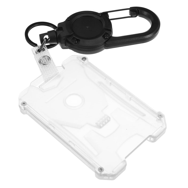 Heavy Duty Vertical Badge Holder Retractable Lanyard Clip Set Black - Image 2