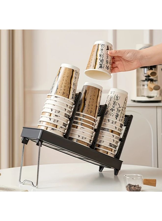 Black Two Row Foldable 3 Tier Cup Organizer Tilted Flat Load Compact Kitchen Office Storage - Image 5