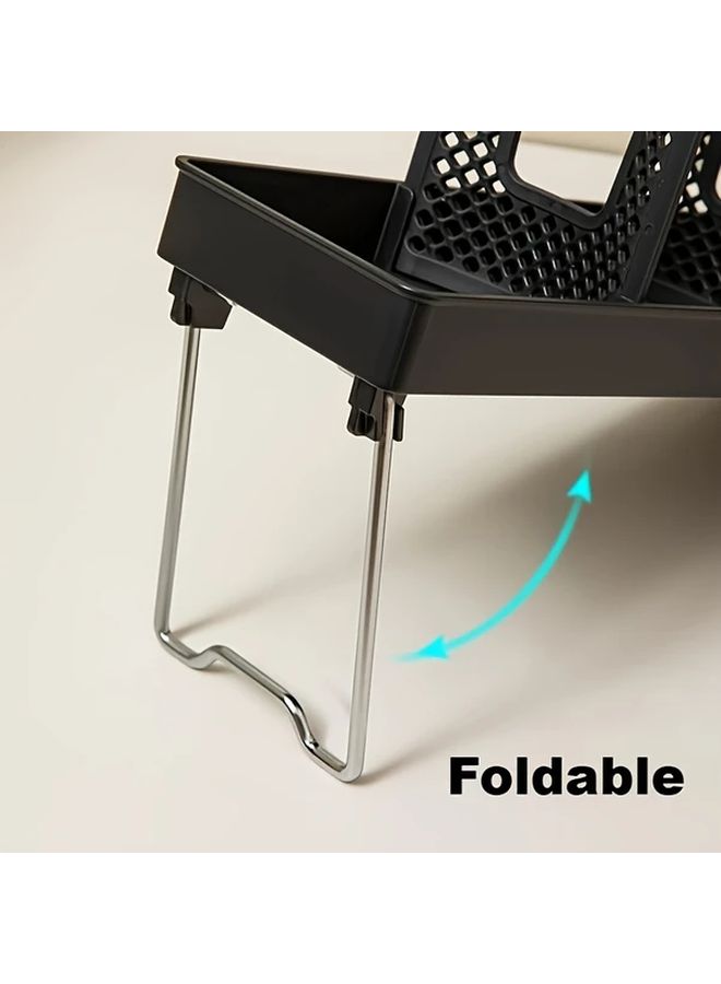 Black Two Row Foldable 3 Tier Cup Organizer Tilted Flat Load Compact Kitchen Office Storage - Image 2