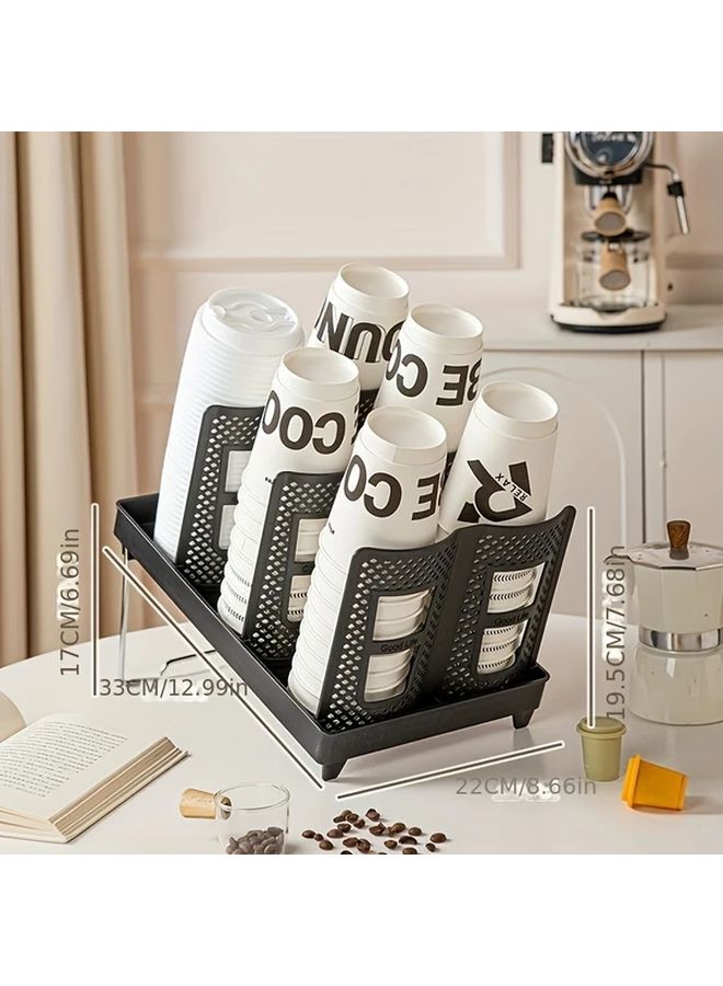 Black Two Row Foldable 3 Tier Cup Organizer Tilted Flat Load Compact Kitchen Office Storage - Image 3