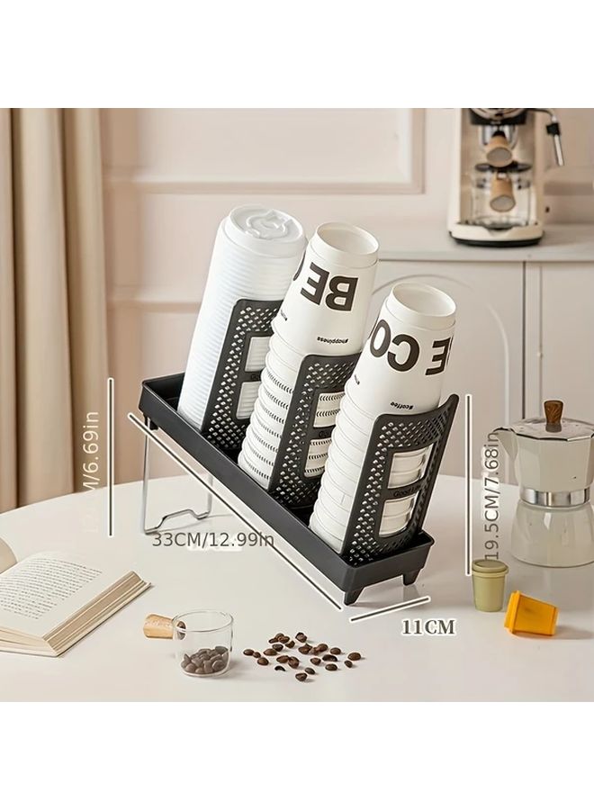 Black Two Row Foldable 3 Tier Cup Organizer Tilted Flat Load Compact Kitchen Office Storage - Image 4