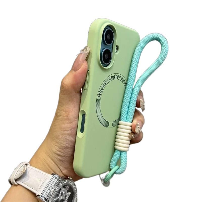 MS غطاء MagSafe بسيليكون لـ iPhone 16 / 16 Plus / 16 Pro / 16 Pro Max مع مغناطيس قوي وملمس ناعم مع سيليكون سائل مع حبل معصم باللون أخضر مغناطيسي من السيليكون باللون الأخضر - Image 1