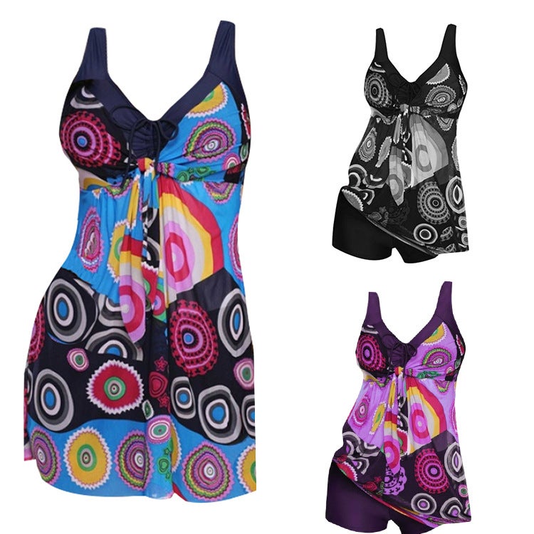 2019 European and American popular large size women' s swimwear AliExpress foreign trade hot-selling skirt split swimsuit purple 4XL - Image 2