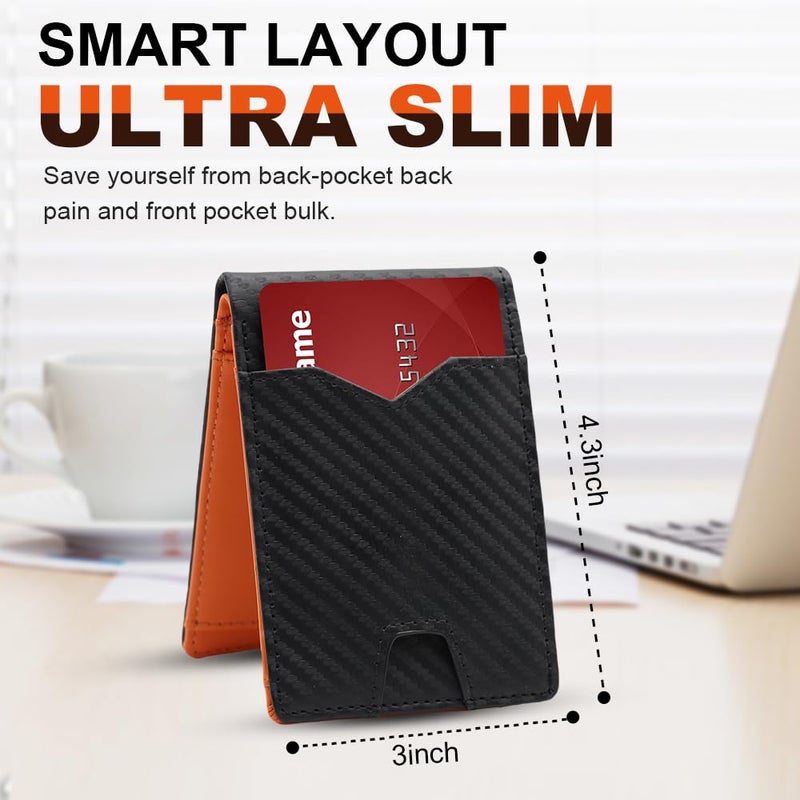 XZVXZV Men's Wallet slim wallet Carbon Fiber Bi-Fold Wallet - RFID Blocking Ultra Thin Card Holder (Holds 10+ Cards) Business & Travel Essential (Perfect Day Gift) - Image 2