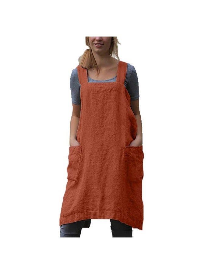 VLZUFE Cotton Linen Apron for women Cross Back Apron Pinafore Dress for Baking Cooking Gardening Work, Orange, L - Image 1