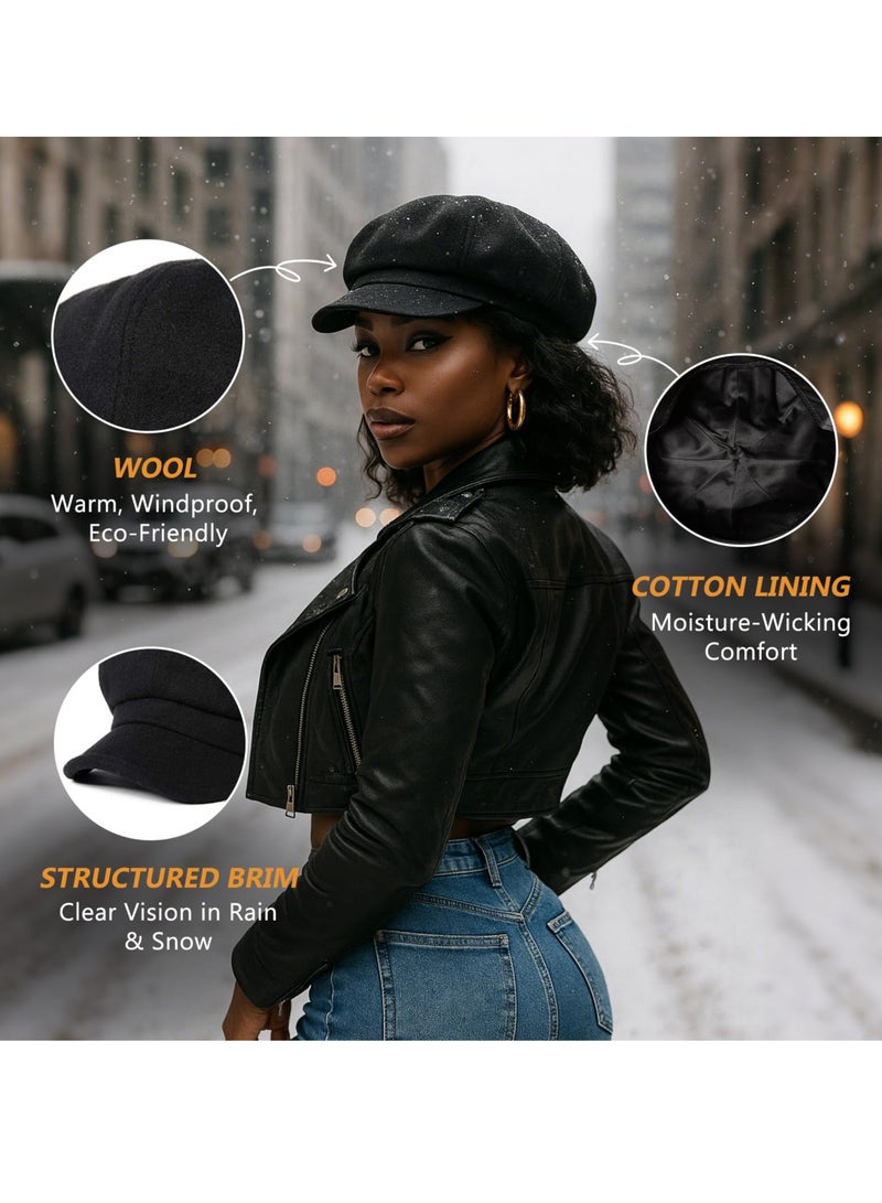 Dark Horse Wool Fashionable Newsboy Cap, Women's Winter Warm Flower Girl Cap, Beret - Image 2