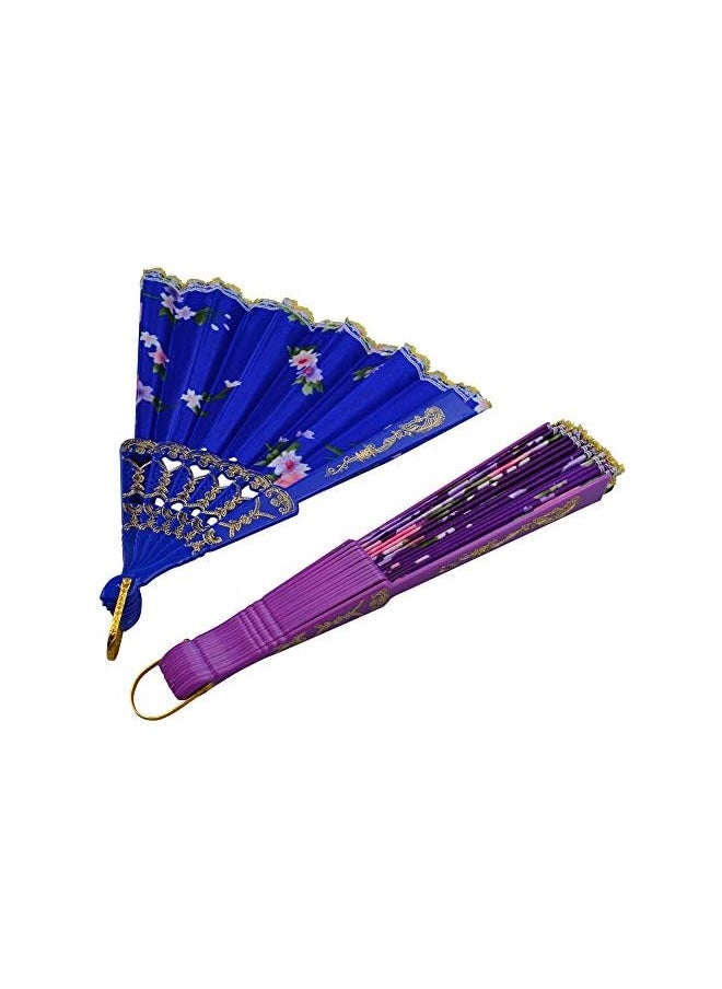 AMGREEN - Folding Fans, Chinese Fan, 8PCS Floral Folding Hand Fan, Silk Bamboo Foldable Fan, Vintage Handheld Lace Folding Fan with Different Flower Patterns Fabric Folding Fan for Dancing Party - Image 1