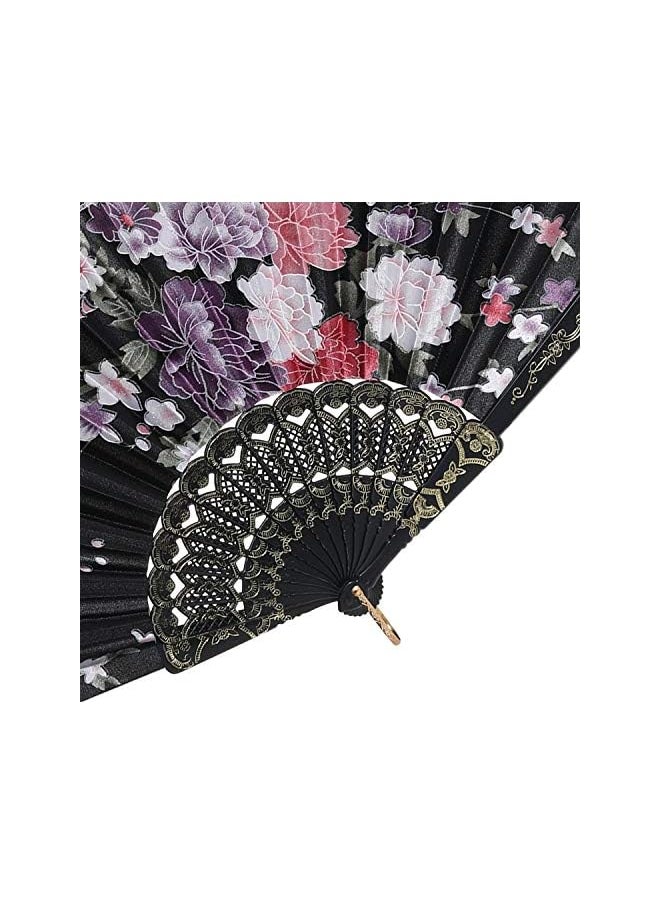 AMGREEN - Folding Fans, Chinese Fan, 8PCS Floral Folding Hand Fan, Silk Bamboo Foldable Fan, Vintage Handheld Lace Folding Fan with Different Flower Patterns Fabric Folding Fan for Dancing Party - Image 1