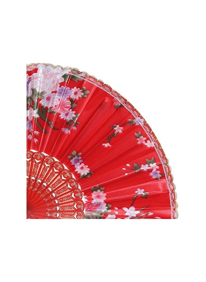 AMGREEN - Folding Fans, Chinese Fan, 8PCS Floral Folding Hand Fan, Silk Bamboo Foldable Fan, Vintage Handheld Lace Folding Fan with Different Flower Patterns Fabric Folding Fan for Dancing Party - Image 1