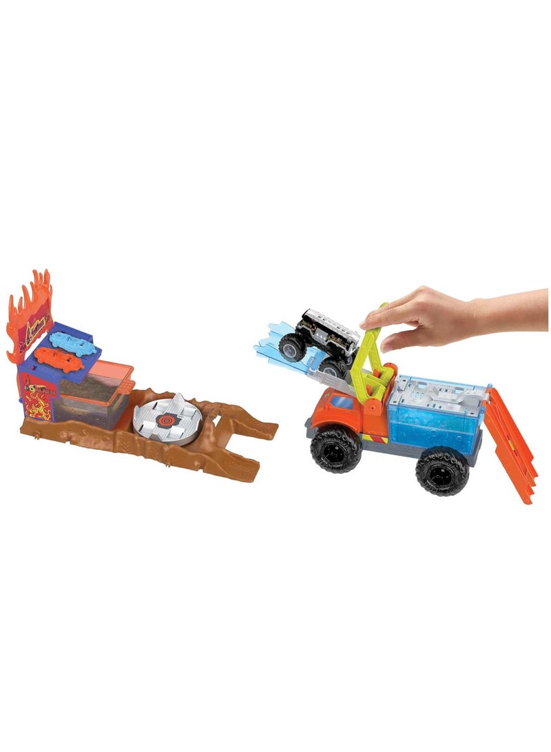 Hot Wheels مجموعة ألعاب إنقاذ 5 إنذار من شاحنات الوحش هوت ويلز مع تغيير الألوان - Image 5