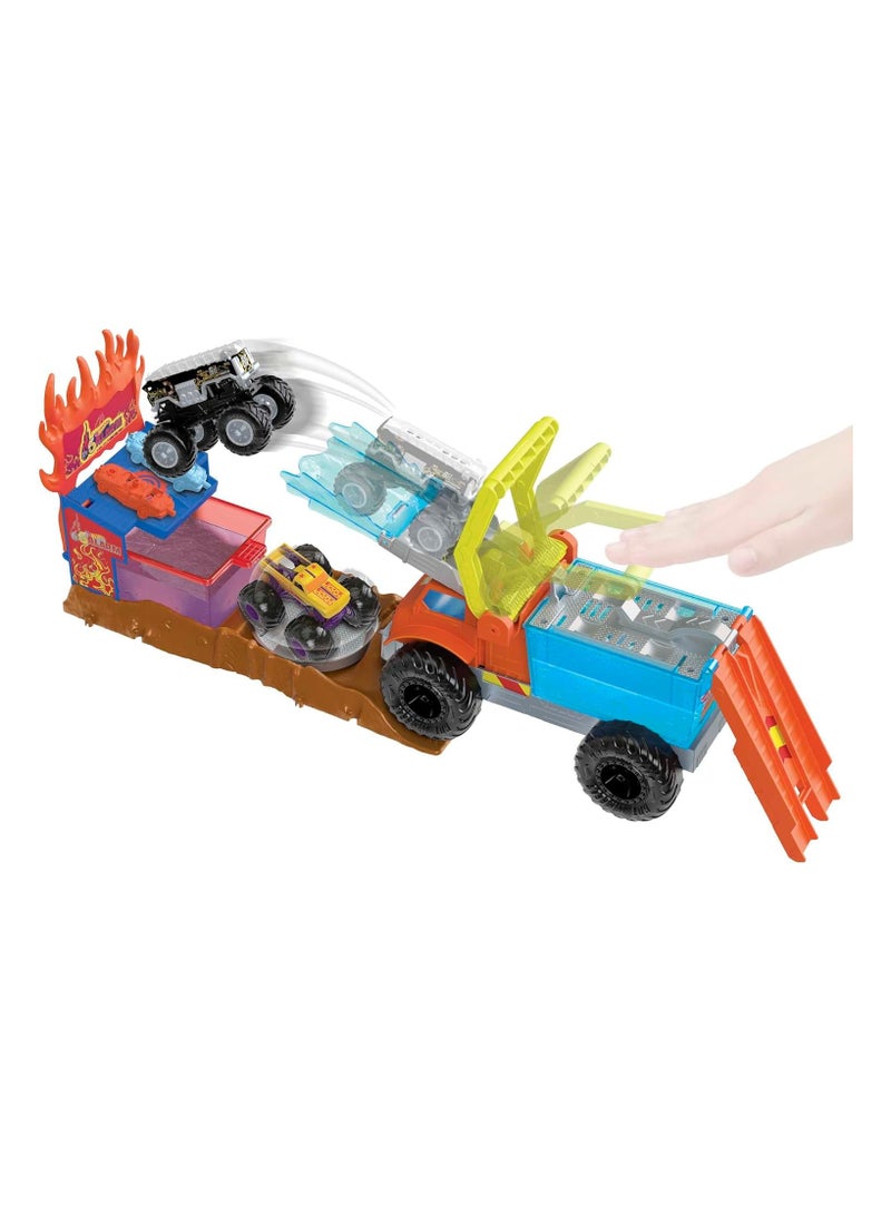 Hot Wheels مجموعة ألعاب إنقاذ 5 إنذار من شاحنات الوحش هوت ويلز مع تغيير الألوان - Image 4