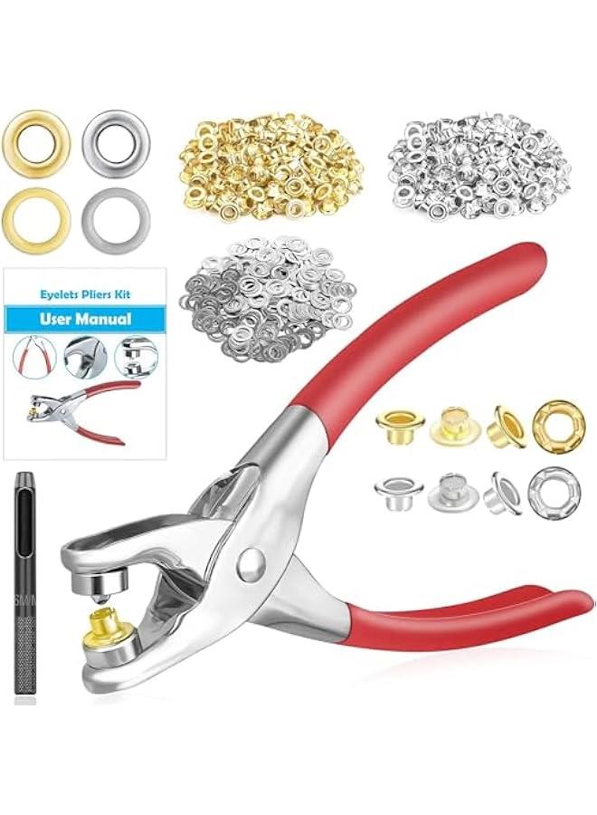 Arabest 803Pcs Grommet Eyelet Pliers Kit, 1/4 Inch 6mm(Inside Diameter) Grommet Tool Kit with 800 Metal Eyelets with Washers in Gold and Silver, Eyelet Grommet Hand Press kit for Leather/Belt/Shoes/Crafts  - Image 1