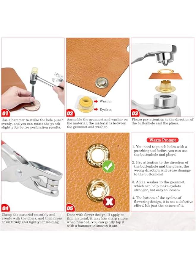 Arabest 803Pcs Grommet Eyelet Pliers Kit, 1/4 Inch 6mm(Inside Diameter) Grommet Tool Kit with 800 Metal Eyelets with Washers in Gold and Silver, Eyelet Grommet Hand Press kit for Leather/Belt/Shoes/Crafts  - Image 3