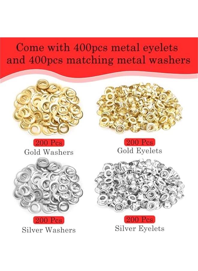 Arabest 803Pcs Grommet Eyelet Pliers Kit, 1/4 Inch 6mm(Inside Diameter) Grommet Tool Kit with 800 Metal Eyelets with Washers in Gold and Silver, Eyelet Grommet Hand Press kit for Leather/Belt/Shoes/Crafts  - Image 5