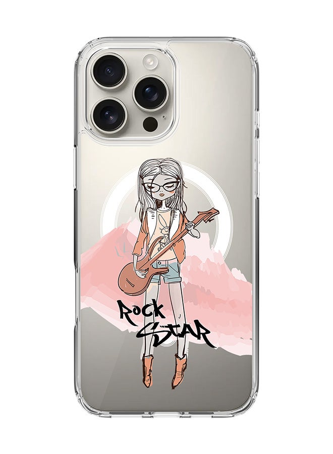 Stylizedd For iPhone 16 Pro Max Case [Compatible with MagSafe] Slim Magnetic cover Clear Phone Case - Rockstar Girl - Image 1