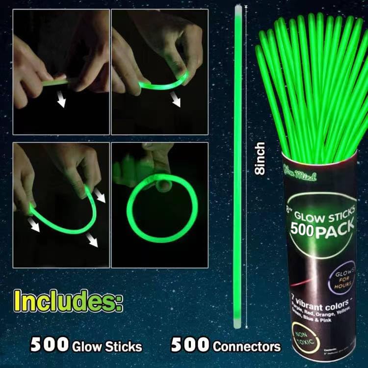 YOFOBU 500 PCS Green Glow Sticks Bracelets Necklaces 8 Glowsticks with Connectors Bulk Glow in The Dark Party Supplies Light Up Neon Party Favor for Christmas New Year St Patricks Day Birthday - Image 5