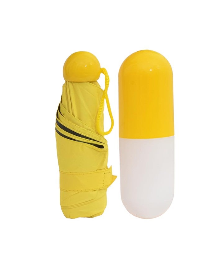 FABINALIV Yellow Solid 3 Fold Waterproof Compact Capsule Umbrella (FLUB-1014-Yellow) - Image 1