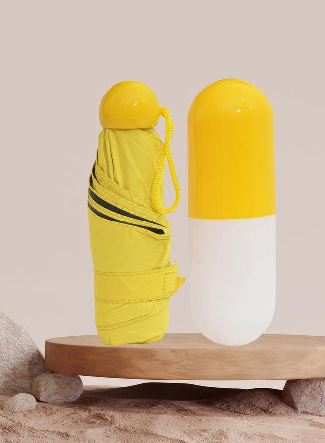 FABINALIV Yellow Solid 3 Fold Waterproof Compact Capsule Umbrella (FLUB-1014-Yellow) - Image 2