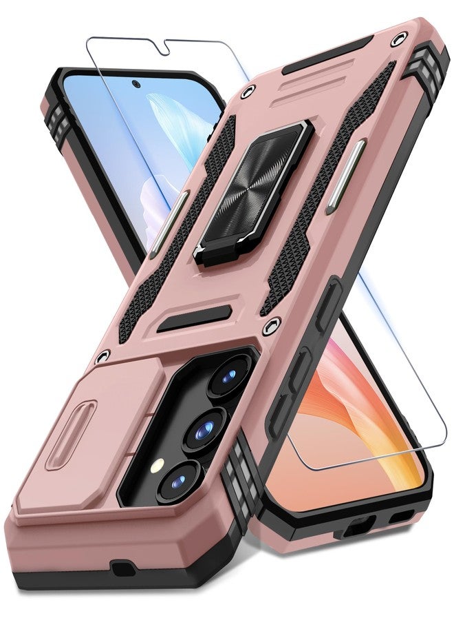 DEERLAMN Case for Samsung Galaxy S24 6.2-Inch with Slide Camera Cover+Screen Protector(1 Pack), Rotated Ring Kickstand Military Grade Shockproof Protective Cover-Rose Gold - Image 1