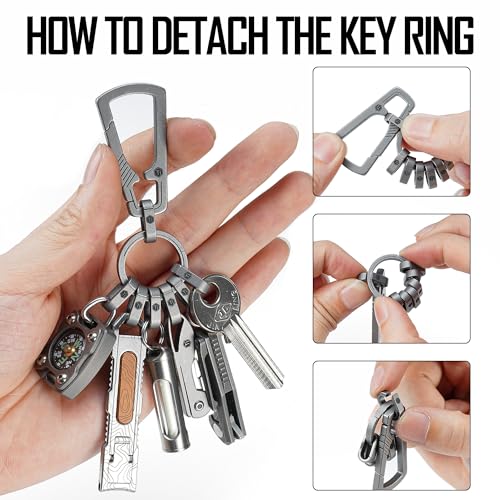 KeyUnity Titanium Carabiner Keychain Clip, Quick Release EDC Key Holder Organizer with Key Ring (KM22SW) - Image 3