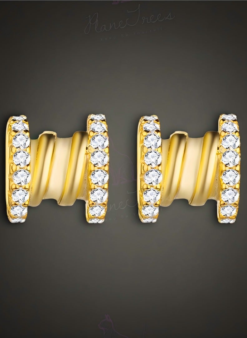 Plane Trees S925 Gold-Plated Sterling Silver Crystal Hoop Stud Earrings – Elegant & Minimalist Design - Image 1
