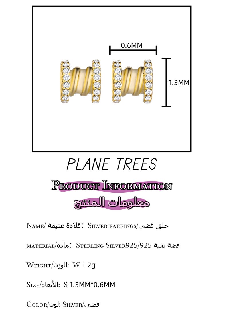 Plane Trees S925 Gold-Plated Sterling Silver Crystal Hoop Stud Earrings – Elegant & Minimalist Design - Image 3