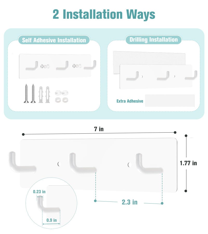 RELBRO Key Holder Wall Mount, Small Metal Self Adhesive Key Rack with 3 Hooks, 2 Installation Options, White - Image 2