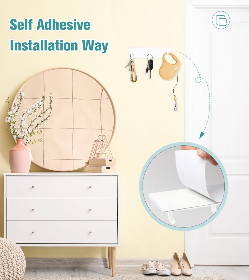 RELBRO Key Holder Wall Mount, Small Metal Self Adhesive Key Rack with 3 Hooks, 2 Installation Options, White - Image 3