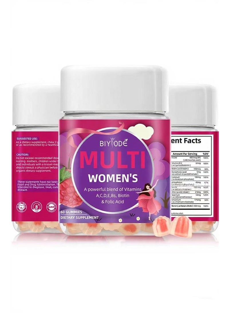 BIYODE Women's Multivitamin Gummy, Vitamins A, D, C, E, Biotin, Folic Acid, Adult Chewable Vitamin, Berry Flavor, 30 Day Supply - 60 Count - Image 2