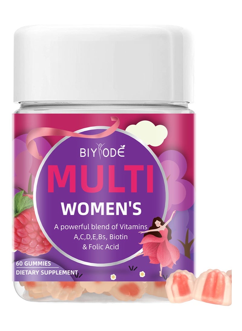 BIYODE Women's Multivitamin Gummy, Vitamins A, D, C, E, Biotin, Folic Acid, Adult Chewable Vitamin, Berry Flavor, 30 Day Supply - 60 Count - Image 1