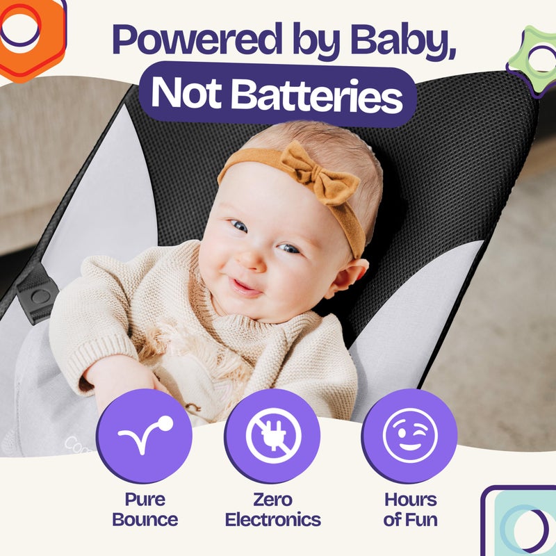 ComfyBumpy Ergonomic Baby Bouncer Seat - Bonus Travel Carry Case - Safe, Portable Bouncing Chair with Adjustable Height Positions - Infant Bouncy Seat Perfect for Newborn Babies (Grey) - Image 3