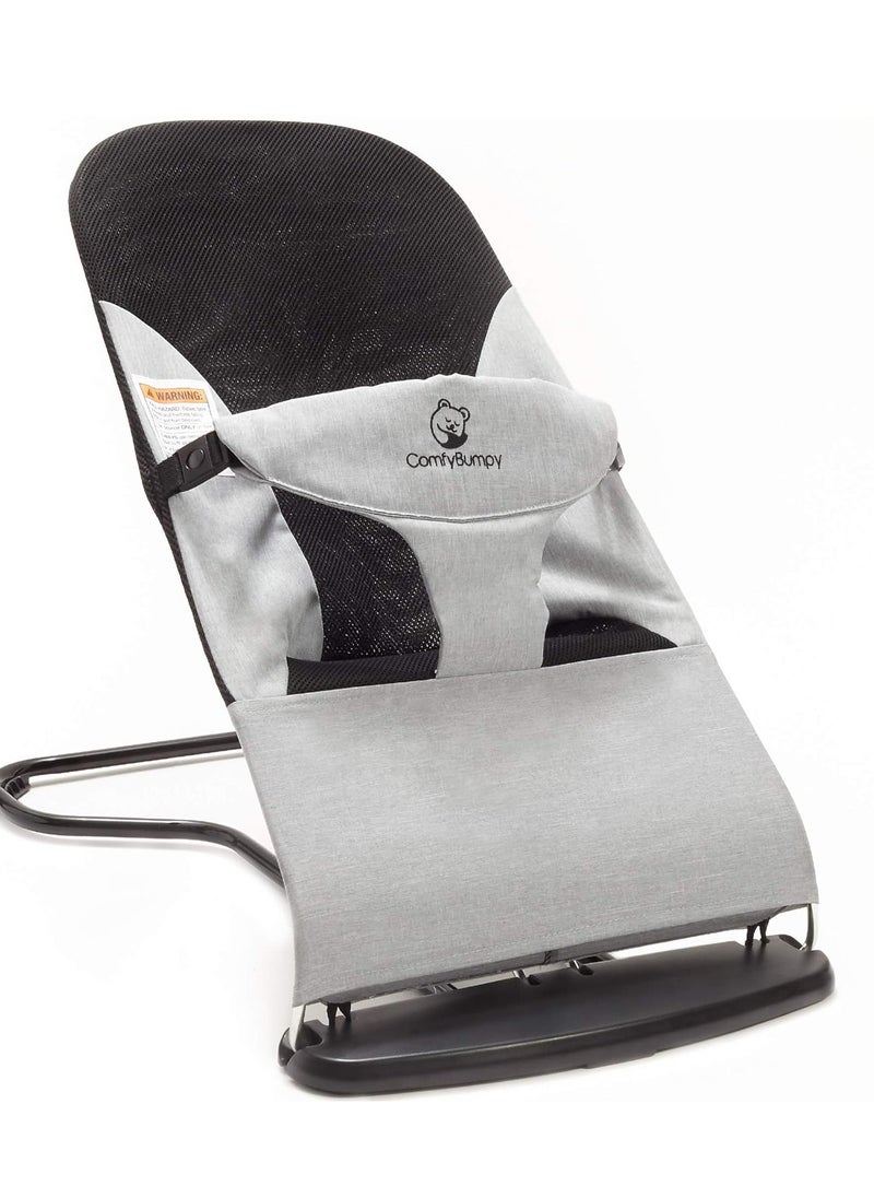 ComfyBumpy ComfyBumpy Ergonomic Baby Bouncer Seat - Bonus Travel Carry Case - Safe, Portable Bouncing Chair with Adjustable Height Positions - Infant Sleeper Bouncy Seat Perfect for Newborn Babies (Grey)  - Image 1