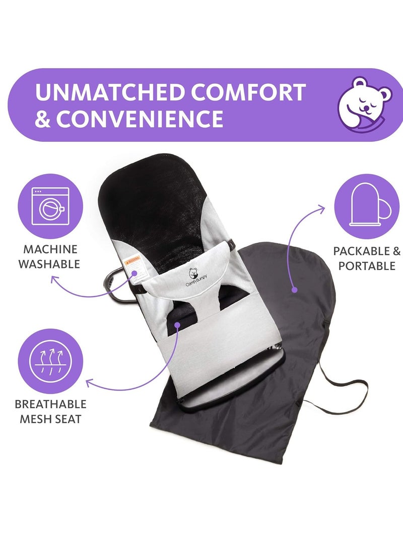 ComfyBumpy ComfyBumpy Ergonomic Baby Bouncer Seat - Bonus Travel Carry Case - Safe, Portable Bouncing Chair with Adjustable Height Positions - Infant Sleeper Bouncy Seat Perfect for Newborn Babies (Grey)  - Image 4