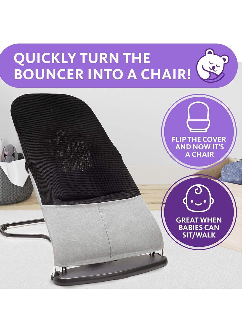 ComfyBumpy ComfyBumpy Ergonomic Baby Bouncer Seat - Bonus Travel Carry Case - Safe, Portable Bouncing Chair with Adjustable Height Positions - Infant Sleeper Bouncy Seat Perfect for Newborn Babies (Grey)  - Image 5