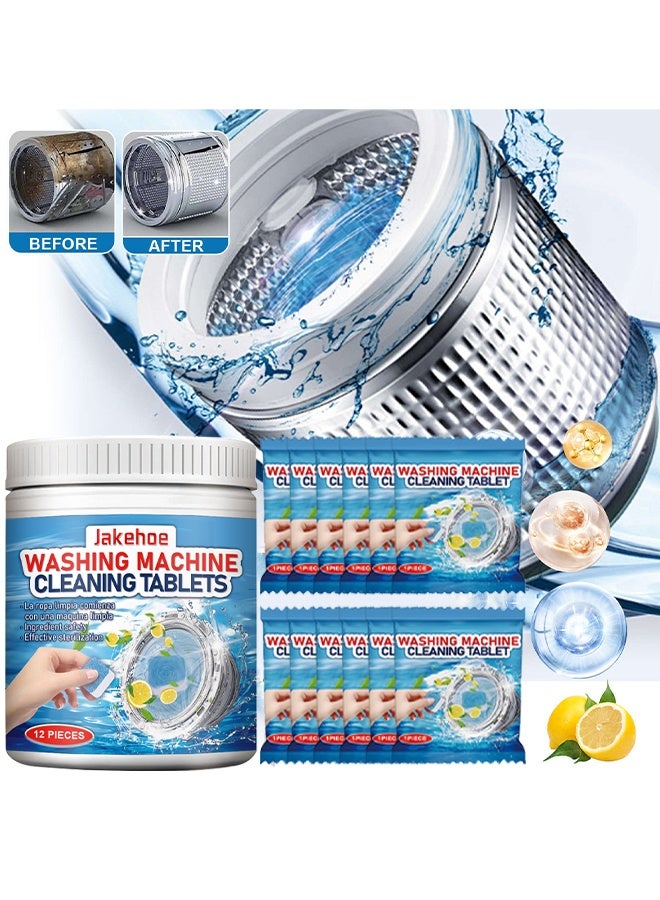Jakehoe 12 Pieces Washing Machine Cleaner Effervescent Tablets, Washing Machine Cleaner Descaling Agent, Deep Cleaning Tablets, Suitable For Washing Machine Cleaning, Sterilization, Dirt Removal, Washing Machine Cleaner Tablets For Helps Remove Odor-Causing Residues - Image 1