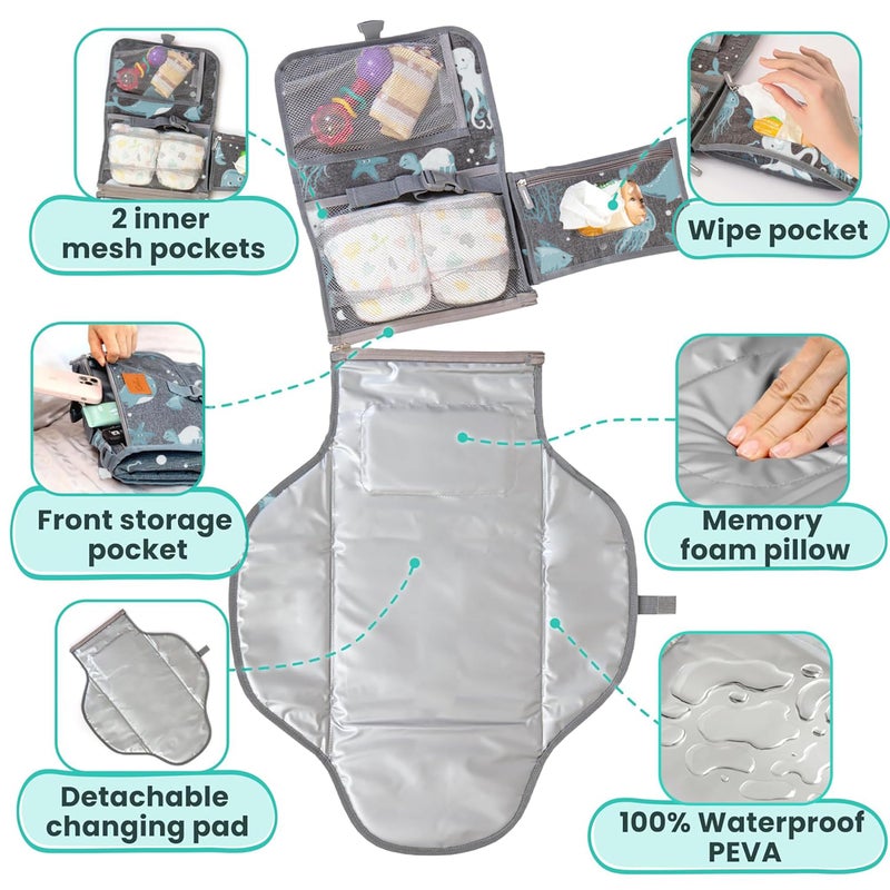 PILLANI Portable Changing Pad for Baby, Travel Diaper Changing Pad for Newborn, Large Waterproof Baby Changing Mat, Foldable & Detachable Diaper Changing Station with Baby Wipes Pockets, Baby Stuff by Pillani - Image 5