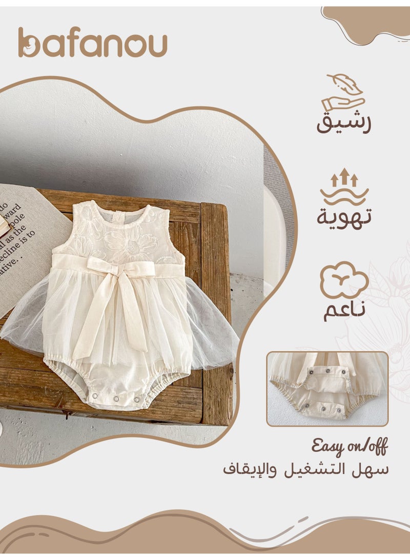 Bafanou Summer Baby Party Clothes Bodysuit Princess Dress Bow Embroidery Romper - Image 2