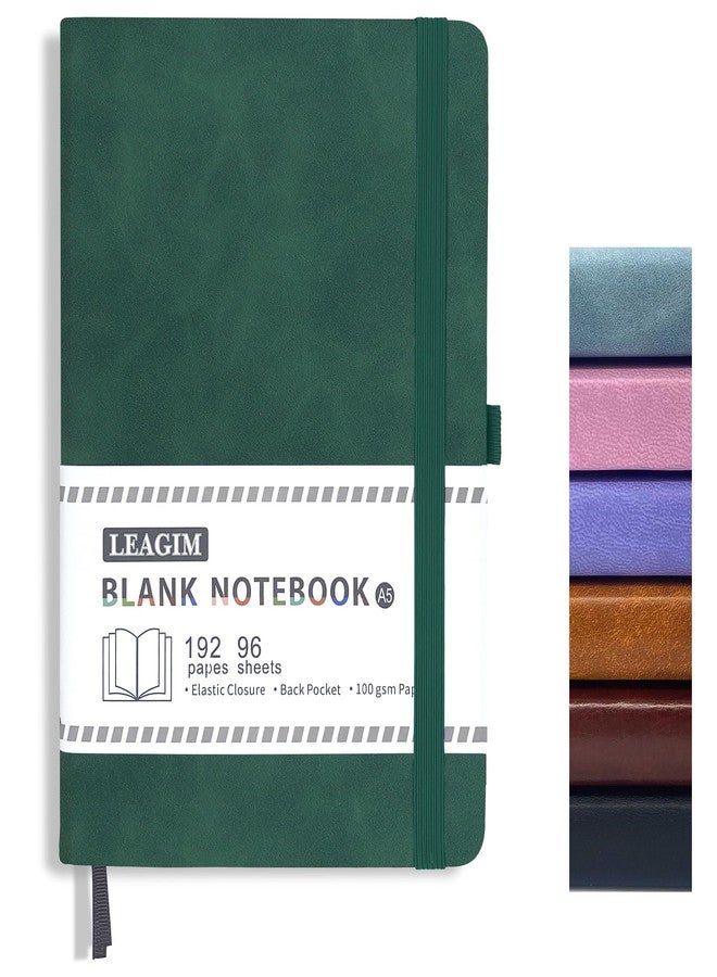 LEAGIM Blank Journal Notebook, A5, 192 Pages 100 GSM Thick Sketch Book for Women Men, Hardcover Leather Unlined Journaling for Work, Notebooks for Writing, 5.8 inches x 8.5 inches (Dark Green) - Image 1