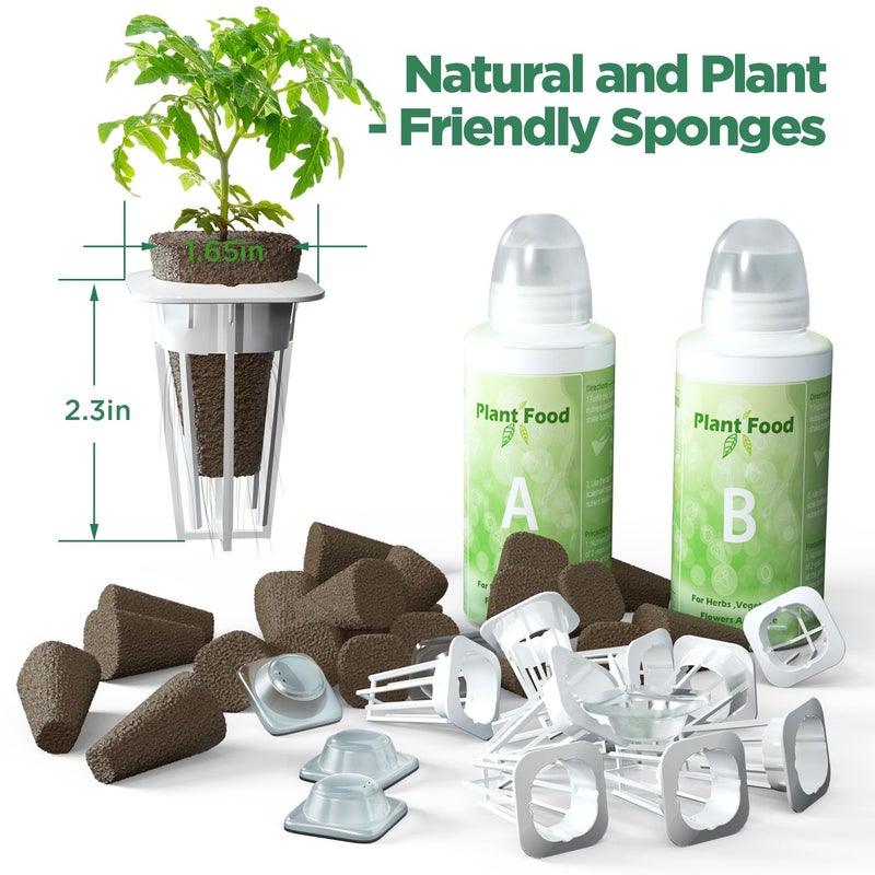 LETPOT 77 Pcs Seed Pod Kits, Square Grow Anything Kit for Hydroponics, with 2 A&B Nutrient Plant Foods and 30 Sponges, 5 Domes, 10 Baskets, 30 Stickers, Compatible Mini and Other Brand - Image 2