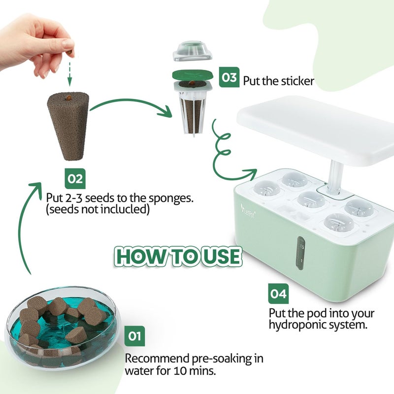 LETPOT 77 Pcs Seed Pod Kits, Square Grow Anything Kit for Hydroponics, with 2 A&B Nutrient Plant Foods and 30 Sponges, 5 Domes, 10 Baskets, 30 Stickers, Compatible Mini and Other Brand - Image 3