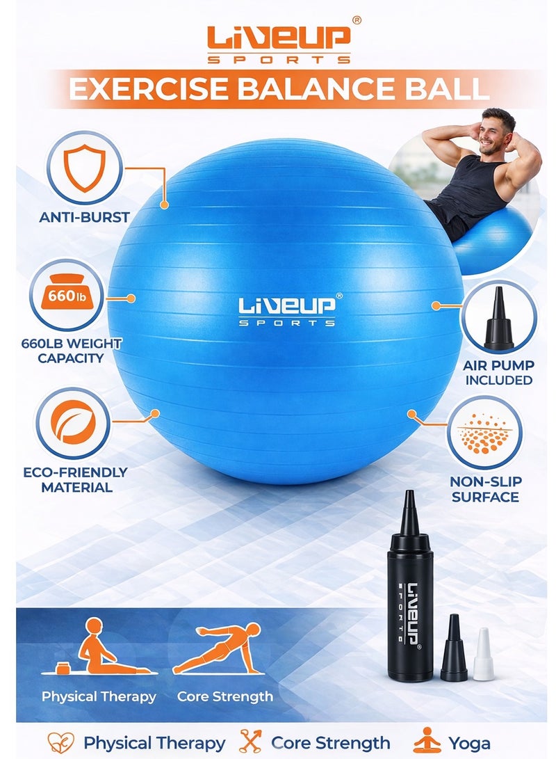 Liveup Sports Yoga Ball with Air Pump, Anti-Burst Slip-Resistant Exercise Ball for Gym, Pilates, Balance Training, Stability and Pregnancy, Supports Heavy Weight, Fitness Gym Equipment – Silver - Image 2